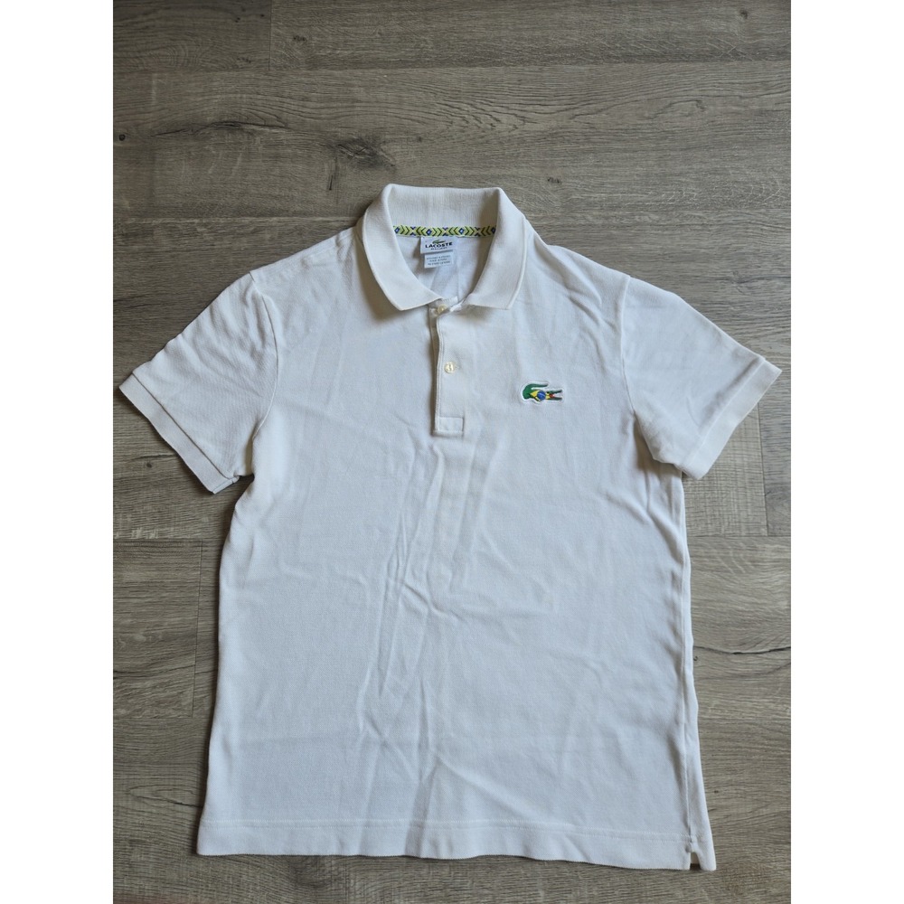 Lacoste Polo Shirt Womens Sz 4 Pique Cotton Brazil Brasil Flag Croc Logo Casual